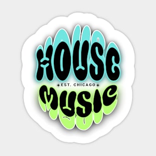 HOUSE MUSIC  - Puffy Y2K Logo Glow (black/lime/blue) Sticker